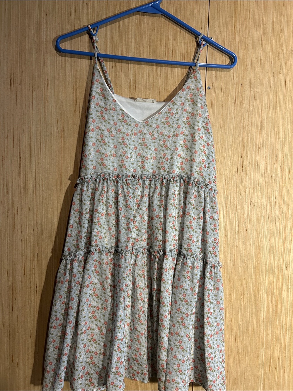 Altar'd State Cream Floral Midi Dress with Pink & Green Accents